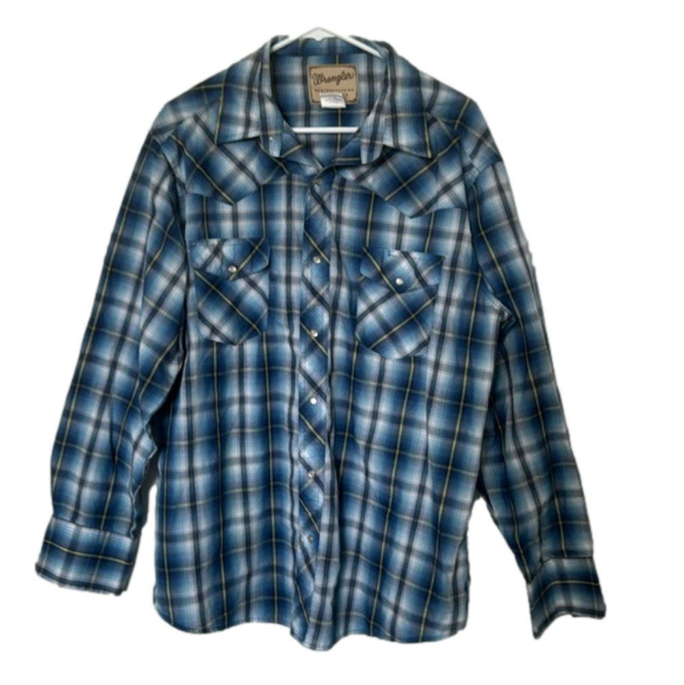 Wrangler Men’s Plaid Pearl‎ Snapped Dress Shirt XL